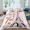 Pink Paris Eiffel Tower Architecture 3D Print Bedding Set Cozy Soft Duvet Cover King Queen Twin Size Birthday Gift Room Decor