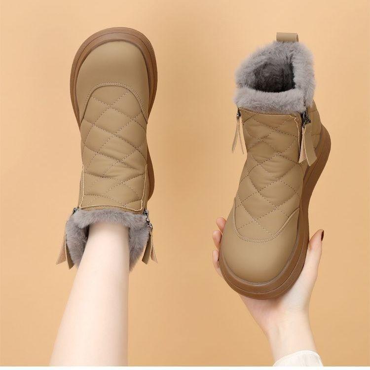 

Popular velvet thickened waterproof snow boots women s boots 2025 autumn and winter new short boots thick-soled versatile cotton shoes 40 хаки
