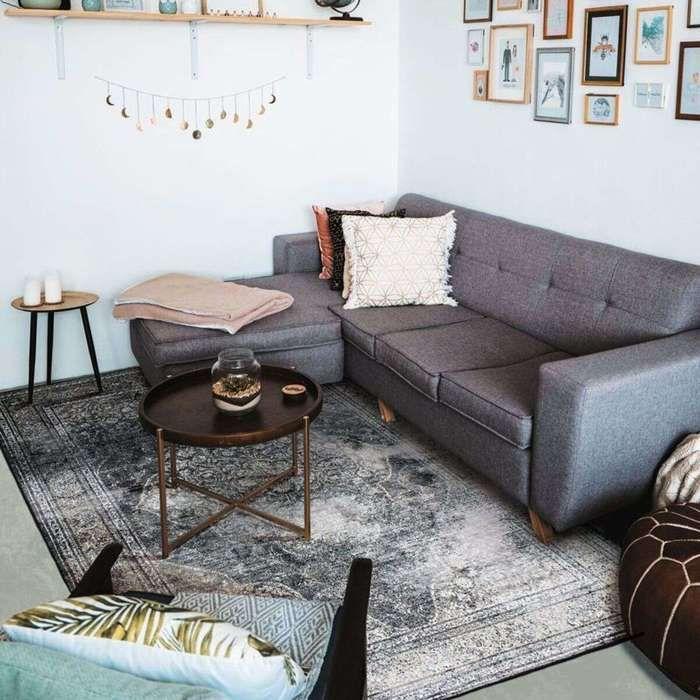 Wohnzimmerteppich aus Viskose mit Vintage-Medaillonmuster grau 160x230