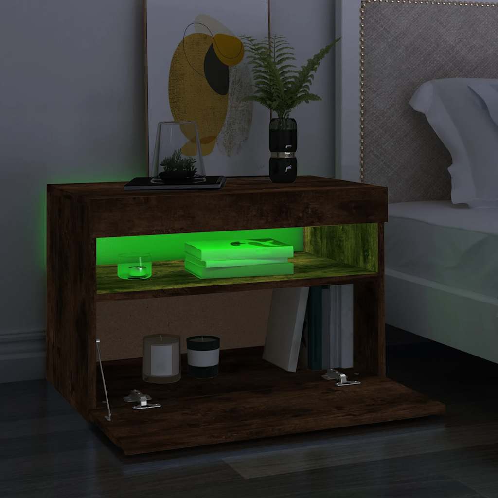 Vidaxl TV Cabinet with LED Lighting, Smoked Oak, 60X35X40 Cm