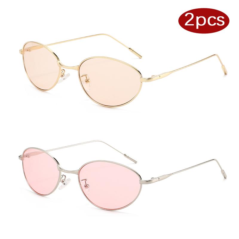 

2pcs Luxurious Small Cat Eye Metal Material Sun Glasses Women Man Brand Style Designer Eyeglasses Outdoor Use Traveling Simple Style Sunglasses