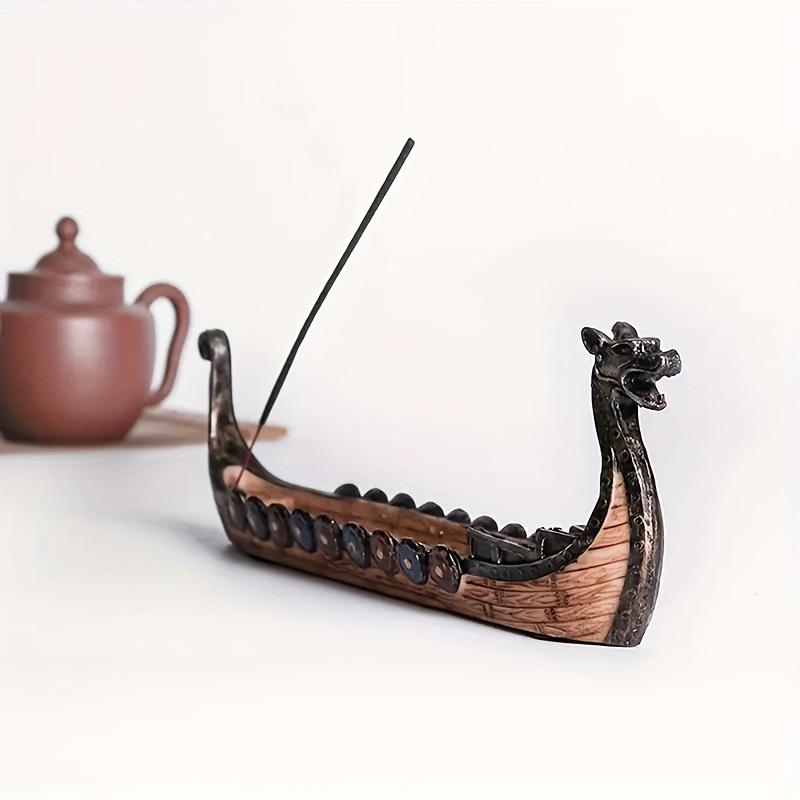 Vintage Dragon Incense Holder Statue Ornament Hand-Carved Dragon Boat Incense Stick Holder Statue Orchid Pavilion Decoration