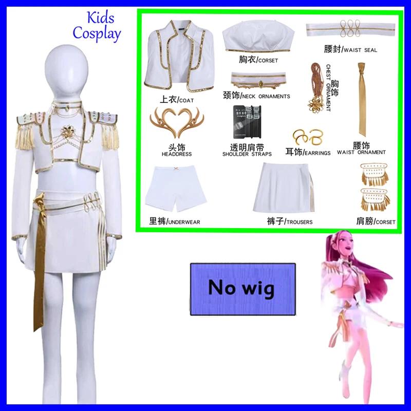 Costume Cosplay Enfant Anime Mira Rumi Zoey Combinaison Blanche Chantante Fête de Carnaval Filles Idol Tenue de Jeu de Rôle yj4k kids 140cm&KPop Demon Hunters white