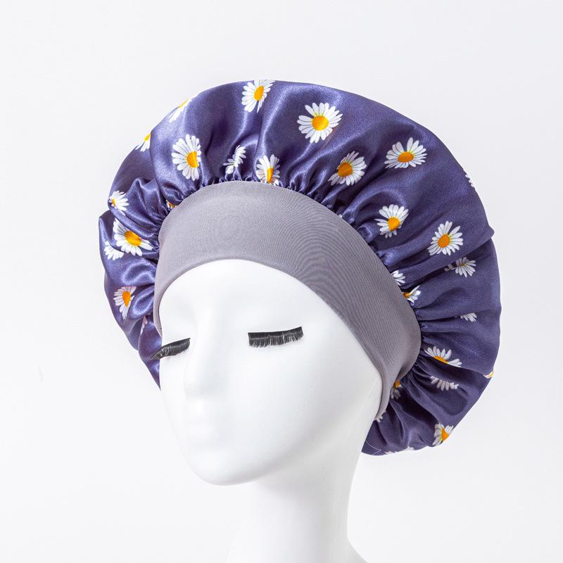 European American Print Satin Sleep Cap - Wide Brim Silky Hair Protection Hat for Women