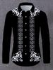 Classic Black And White Greek Pattern Men'S Shirt: The Black Body Is Paired with a Classic White Greek Key Design And Distinctive Floral Accents,