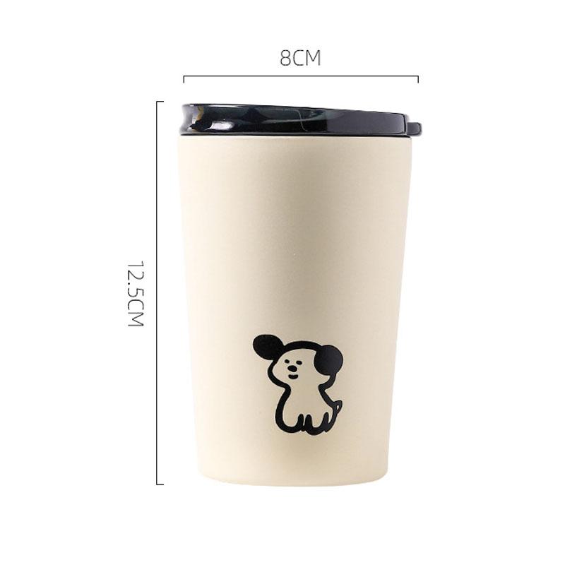 Insulated Cup Vacuum with Lid Frosted Stainless Steel Small Accompanying Thermal for Coffee Water Cute Puppy Pattern