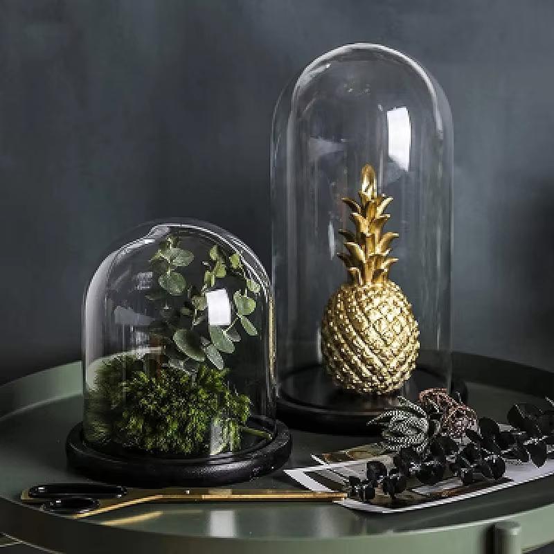 Szklana Klosz Drewniana Podstawa ze Światłem LED Prezent Urodzinowy Dekoracyjny przezroczysty szklany klosz