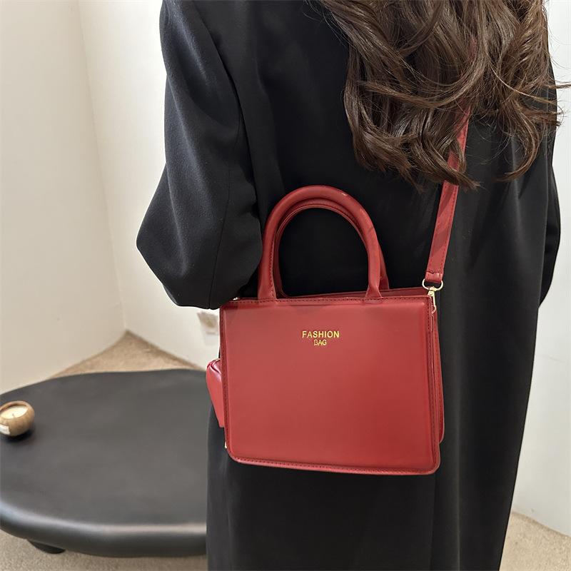 Faux Leather Solid Color Shoulder Bag for Women, Vintage Style Square Crossbody Purse, Minimalist Handbag KTB