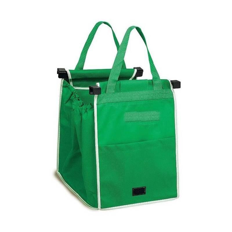 Reusable Green Non-woven Fabric Foldable Supermarket Trolley Bag Convenient Shopping Cart Bag