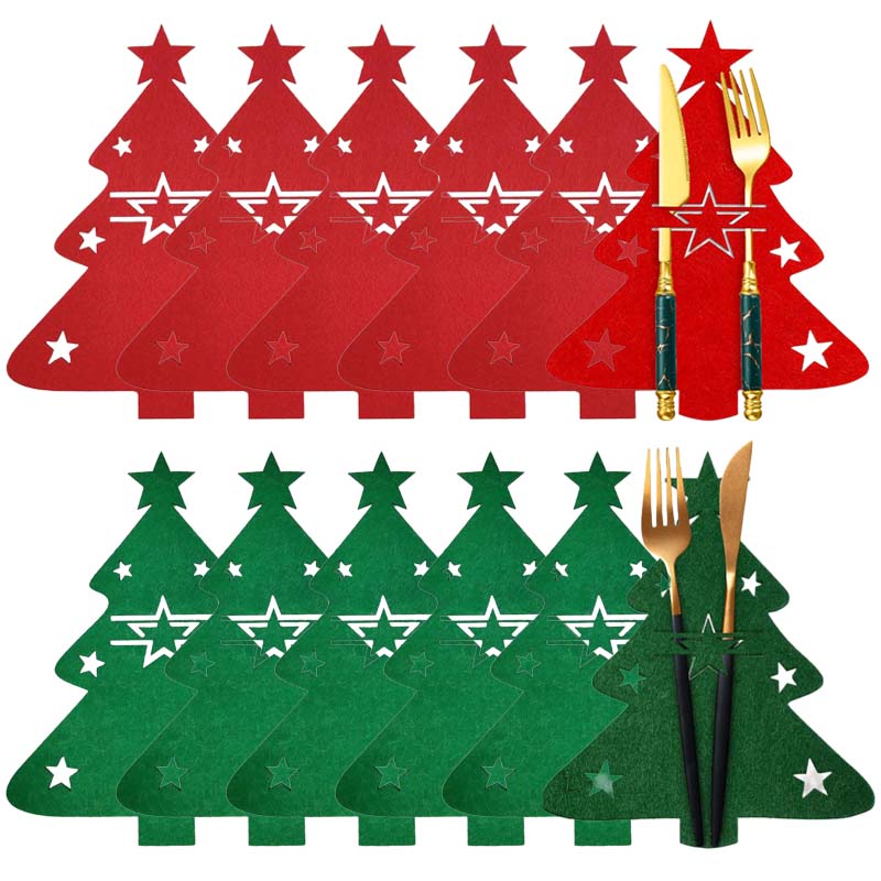 Xmas Tree Cutlery Bag Knife Fork Spoon Felt Holder Bags New Year Christmas Party Tableware Decor Festival Table Ornament