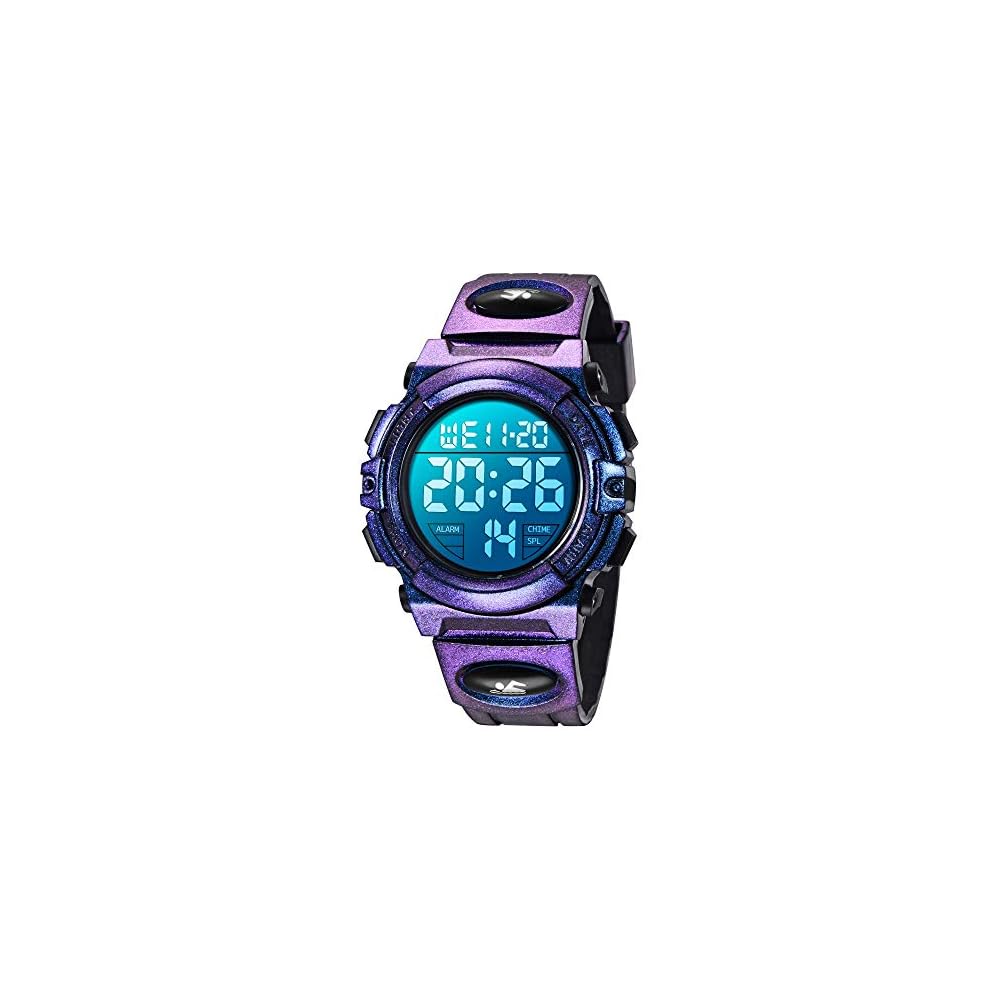 Kids  Sports Watch Outdoor Multifunction Waterproof Dual Time LED Analog Display Purple
