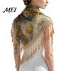 Elegant Tassel Fringe Wrap Women Triangular Shawl Scarf with Tassel, Hollow Lace Retro Oil Outdoor Photography Prop Painting Print, Breathable Fashion