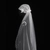 Pearl Beaded Bride Long Veil with Flower Applique Veil Photography Sheer Tulles