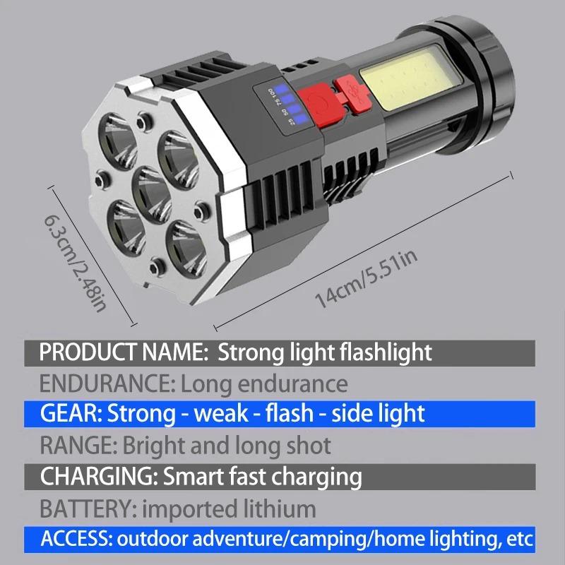 4/5/6LED High Power Led Flashlights Rechargeable Camping Spotlight With Side Light 3 Lighting Modes For Camping Adventure