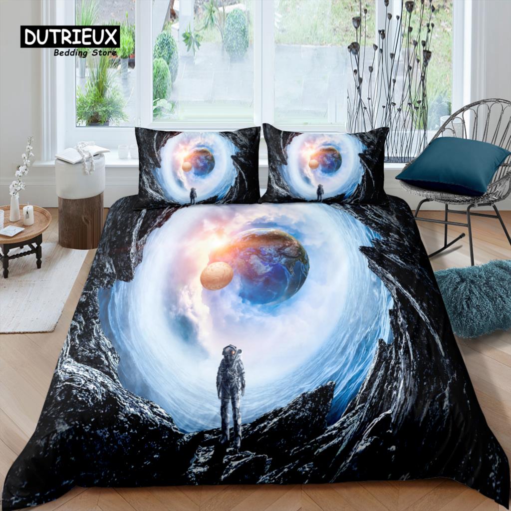 Home Living Luxury 3D Astronaut Bedding Set Duvet Cover Pillowcase Kids Bedding Set Queen and King EU/US/AU/UK Size