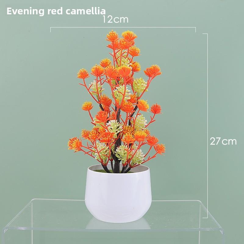Camellia Multicolor Simulation Japomica Artificial Flower Green Plant Bonsai