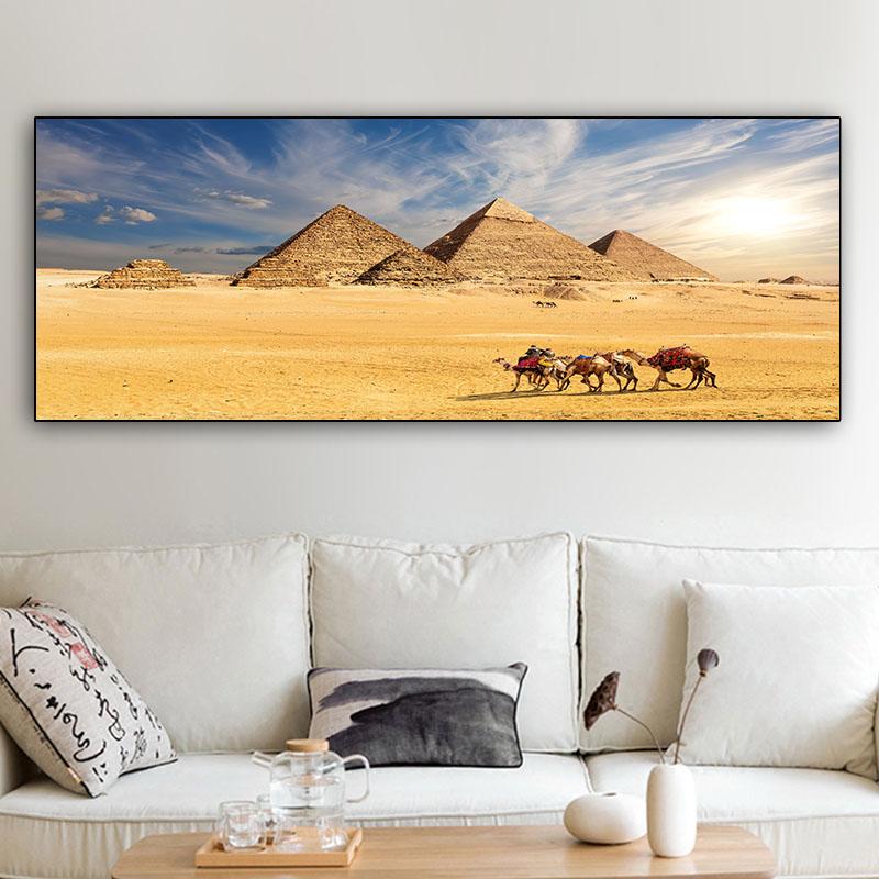 Landscape Canvas Painting Desert Camel Pyramid Sunset Posters And Prints Wall Art Pictures For Living Room Home Decor No Frame