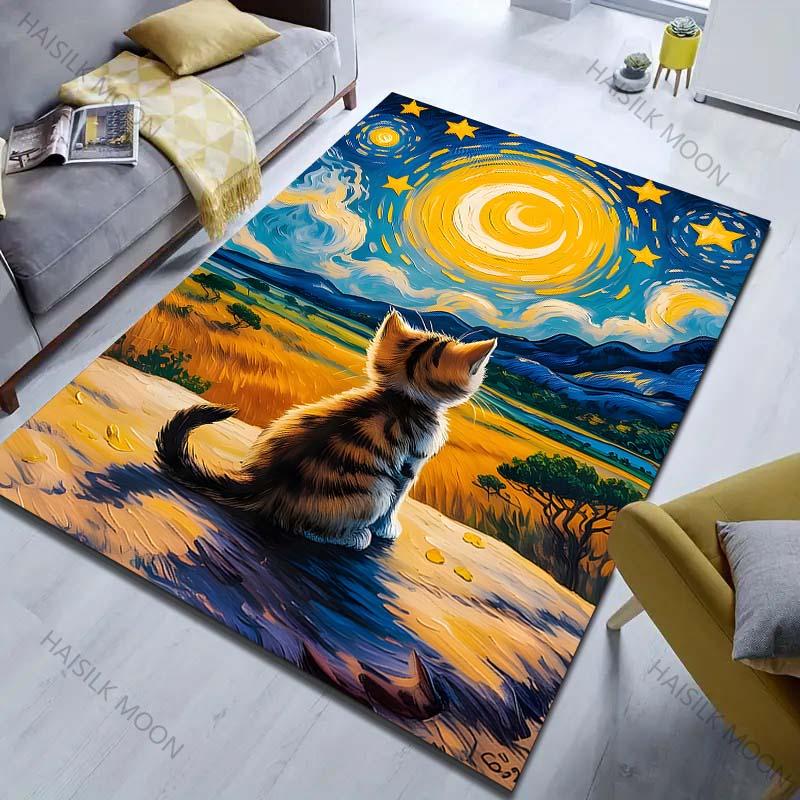 1PC Kitten Gazing At Sky Carpet for Living Room Bedroom Sofa Home Decor Rus Non-slip Floor Mat Luxury Gift