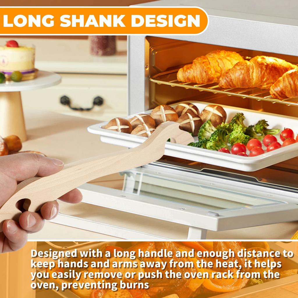 Extra Long Wood Oven Rack Puller 11 Inches Oven Rack Push Pull Tool Long Handle Oven Stick for Toaster Oven Kitchen Cooking Tool