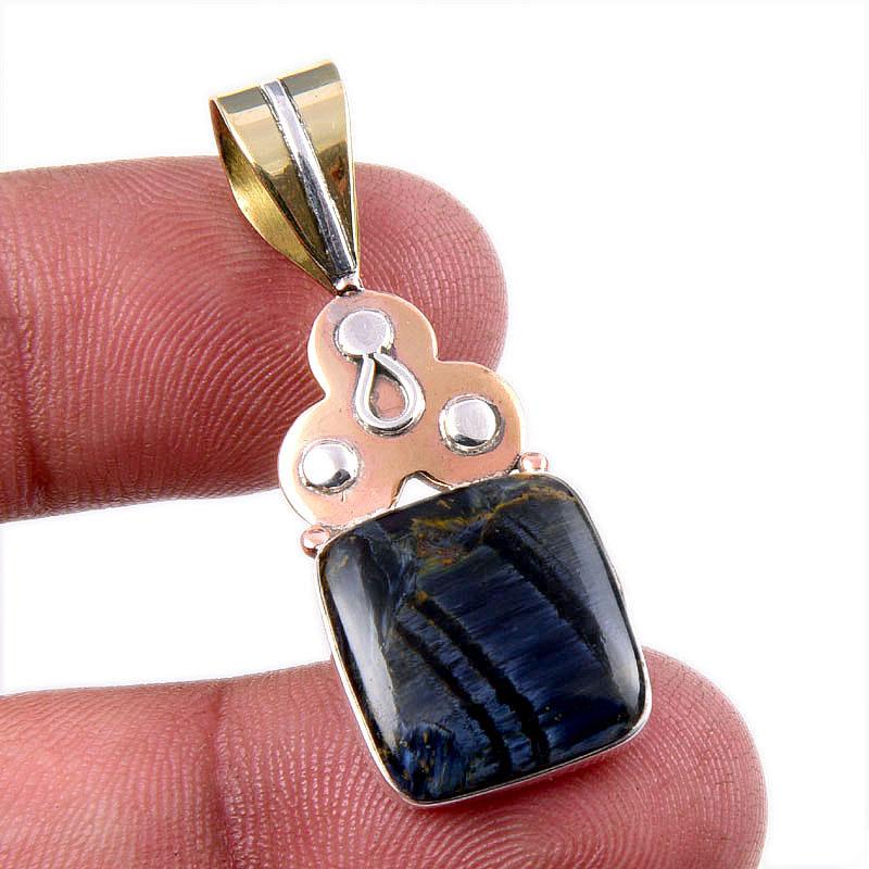 

Natural Pietersite Gemstone 925 Solid Sterling Silver TwoTone Pendant 1.75 E3c03