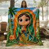 Virgin of Guadalupe Cartoon Flannel Blanket Soft Warm Plush Throw for Girls Boys Home Decor Gift