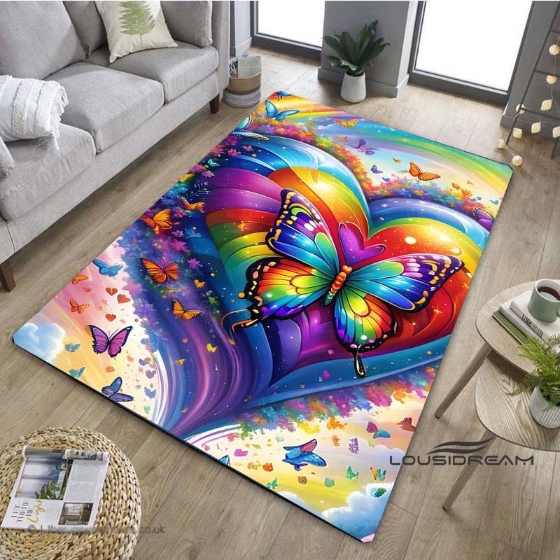Customizable3D Luxury Dream Butterfly Flower Non-Slip Carpet for Home Living Room Bedroom Sofa Washable Kid Play Area Rug Decor