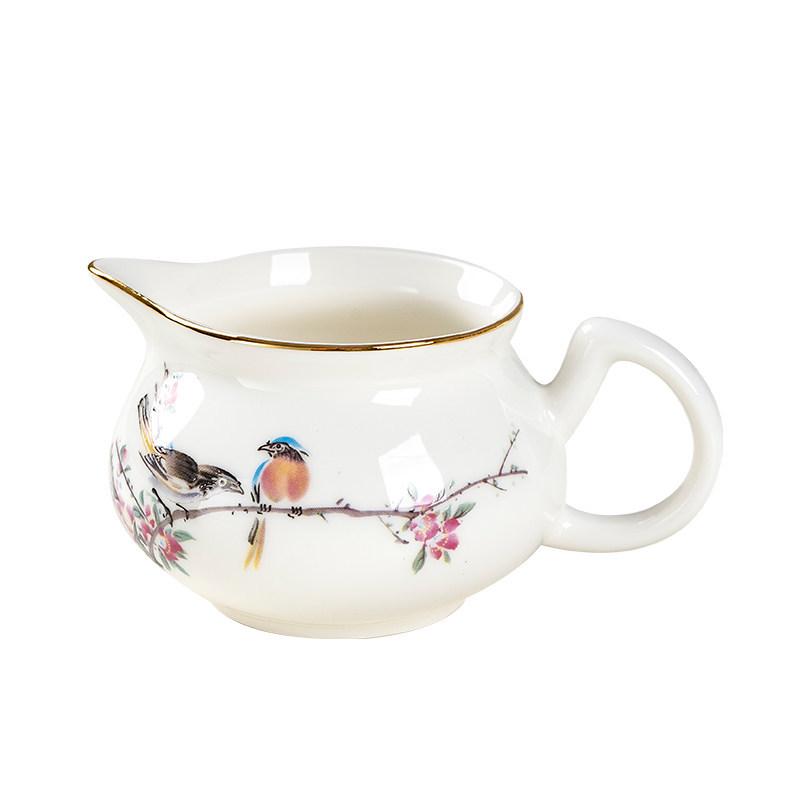 White Porcelain Tea Set: 270ml Pitcher, 190ml Fairness Cup, Milk Pitcher, and Blue & White Landscape Divider.