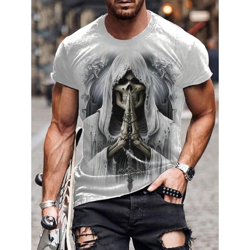 Summe Street Men's T-shirt Skull Print Men's T-shirt Casual Short-sleeved Top Outdoor Sports Fashion Men's T-shirt Clothing