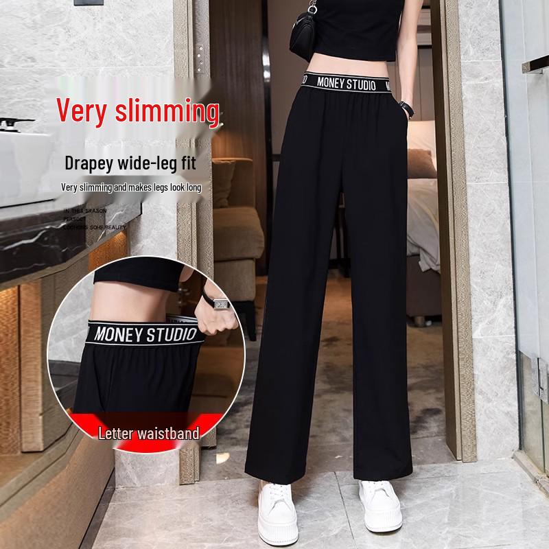 Girls' Summer 2024 Ice Silk Casual Sports Pants: Loose Straight-Leg Chiffon for Middle & High School Students