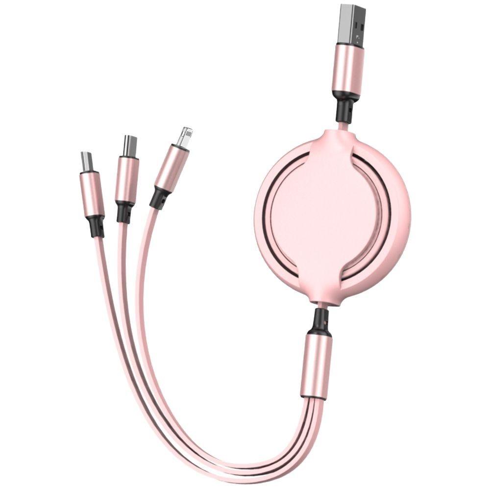 Macaron Retractable 3-in-1 Charging Cable with Double-Sided Logo - Creative Gift and Hot-Selling Mobile Accessory.