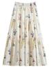 DIMANAF 2025 New Summer Spring Women New Skirts Flower Loose Elastic Waist Pleated Elegant Long Skirts