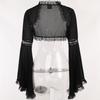 Dark Spring/Summer Lace Bell Sleeve Casual Black Cardigan Top
