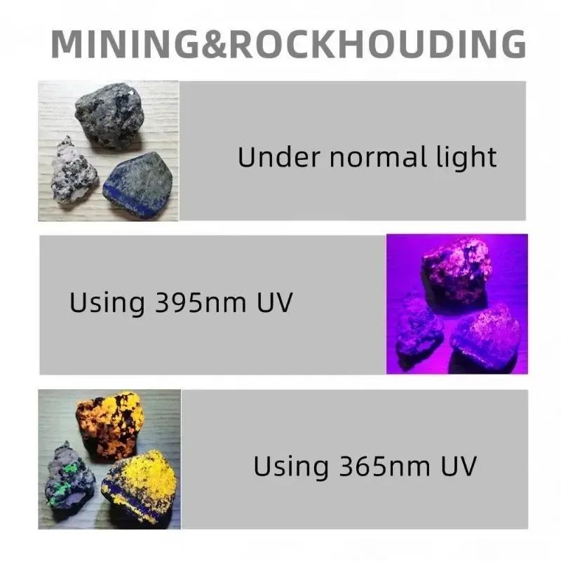 3W 365nm UV Flashlight - USB Rechargeable Black Light, Used for Pet Urine, Cat Ringworm, Mineral and Scorpion Detection (SV57)
