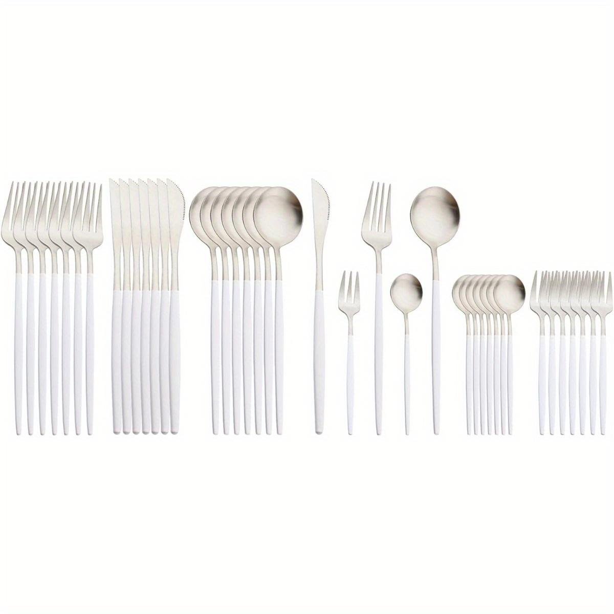 

Набор столовых приборов из 40 предметов, столовые приборы из нержавеющей стали на 8 персон, в комплект входят вилка для торта, ложки с плоской ручкой, можно мыть в посудомоечной машине для дома и ресторана серебряный/белый