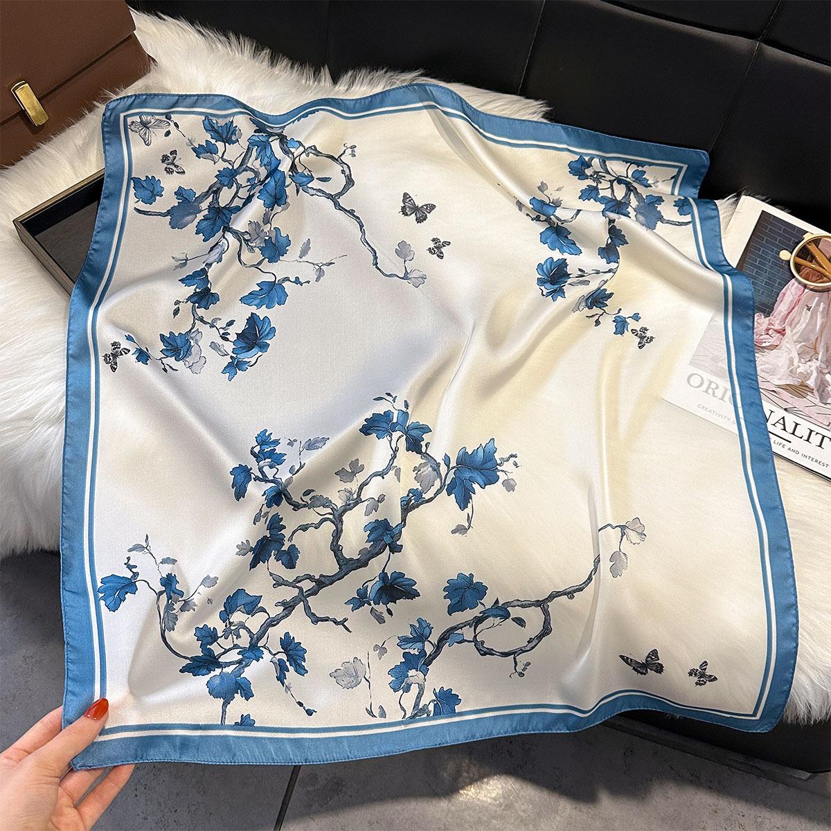 

70*70Cm Floral Print Designer Scarf Women Silk Scarves Bandana Hijab Neckerchief Shawl Kerchief Hair Band Foulard Lady Luxury 70x70cm