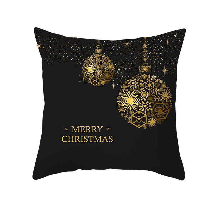 18" Merry Christmas Cushion Cover Home Decor Xmas Throw Pillow Case Gold Black
