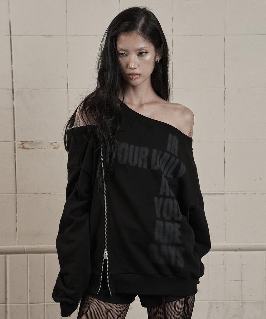AS YOU ARE Line Off-Shoulder Sweatshirt Black