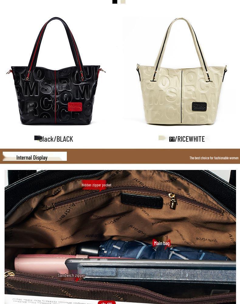Qian Dian Women's Genuine Leather Tote: 2025 New Fashion Large Cowhide Shoulder and Crossbody Bag.