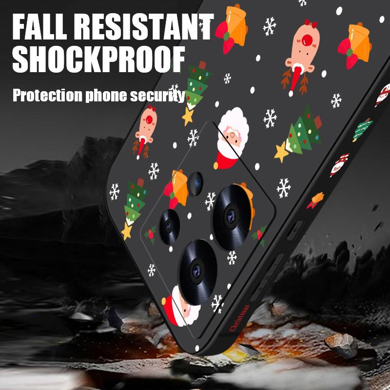Merry Christmas Santa Elk Pattern Phone Cover For Xiaomi 13T Pro 11T Poco F6 X6 Redmi Note 13 12 11 10 Pro Max Soft Matte Shockproof TPU Lanyard Case