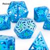 7 Pcs Blue Green Windmill Metal Dice Hollow Metal Polyhedral Dice Set Suitable for Role-Playing RPG  Board Game Card Game