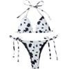 Women Sexy Triangle Oversize Split Bikini Suit Set Tie Side G-String Thong Swimsuit Halter Ribbon Dot Print