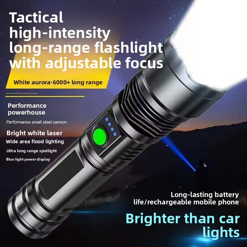 Strong light flashlight USB charging power display home outdoor portable night fishing camping strong flashlight