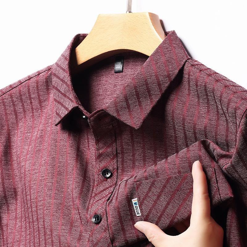 Smooth Anti-pilling Mulberry Silk Men's Long-sleeved Shirt Spring and Autumn New Striped Shirt No Ironing