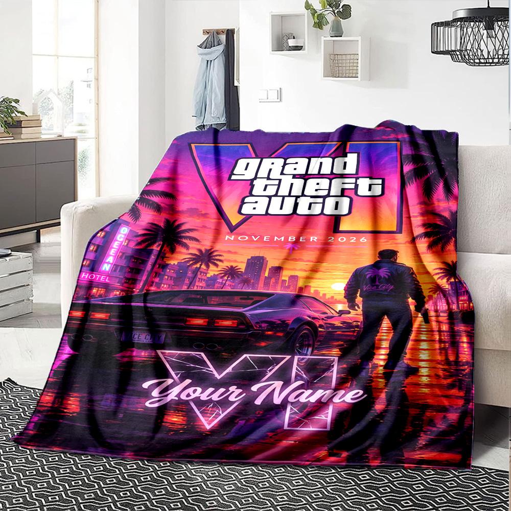 Grand Theft Auto Customize Text Blanket Gift Personalized Blanket Soft Warm Cozy Throw For Office Chair Livingroom Bed Sofa Four Seasons Universal