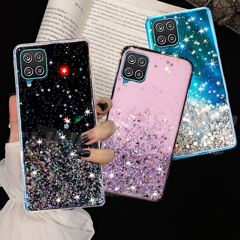 Colorful Glitter Epoxy Soft Case For Samsung Galaxy A12 A32 A42 A52 A72 5G Bling Star TPU Back Cover For Samsung S21 S30 Plus Ultra Phone Case Bumper