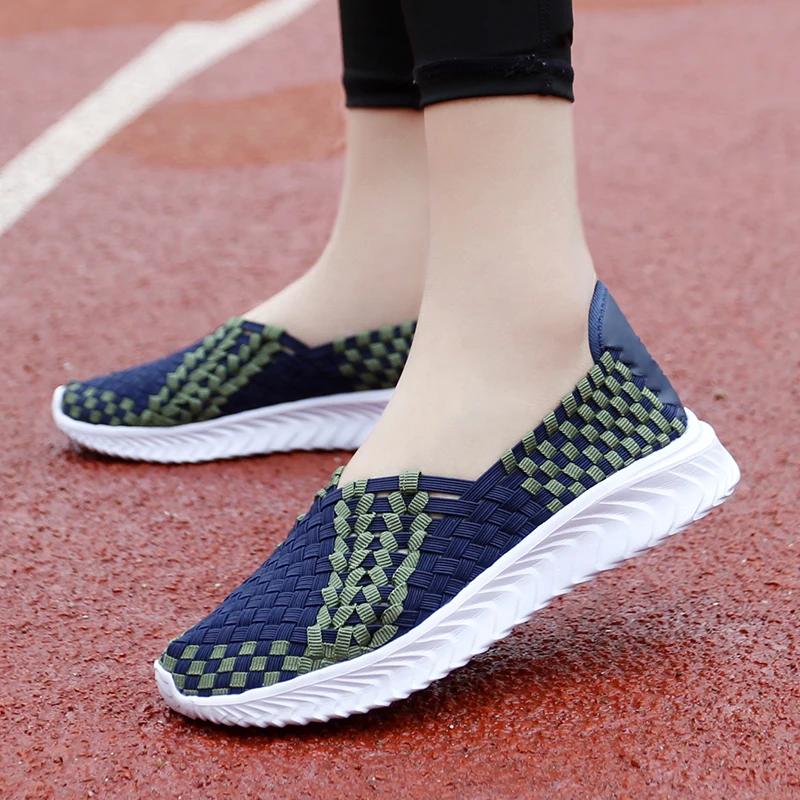 Woven Shoes Women Summer Flats Breathable Female Sneakers Lightweight Walking Shoe Handmade Fashion Lady Loafers Slip On Mujer