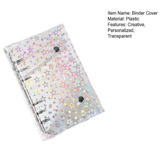 A6 Star Binder Cover Color-Changing PVC Notebook Cover with Reflective Design Transparent Spiral Planner Journal Sketchbook Accessories