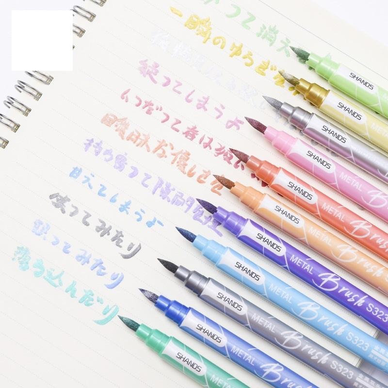 12pcs Metal Ink Brush Pens Set Double Ended Metallic Color Drawing Art Marker Liner Hand Lettering Calligraphy Painting