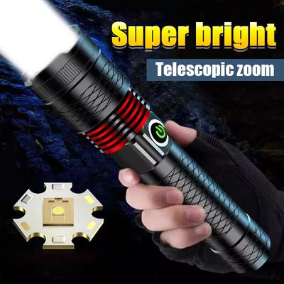 Portable Flashlight High Lumen 50000LM Torch Powerful 120W LED Lantern Zoomable Light Waterproof Flash Light Hiking Torch Light