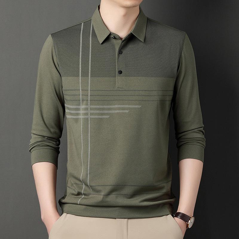 Middle-Aged Men'S Autumn Shirt Long-Sleeved Shirt Dad'S Lapel Spring And Autumn Bottoming Shirt Men'S Top